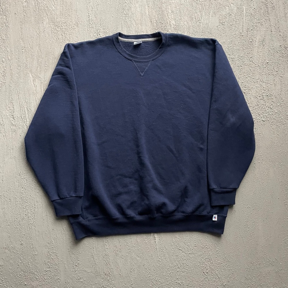 Vintage Russell Athletic Blank Crewneck Sweatshirt Mens 3XL Navy Blue 90s